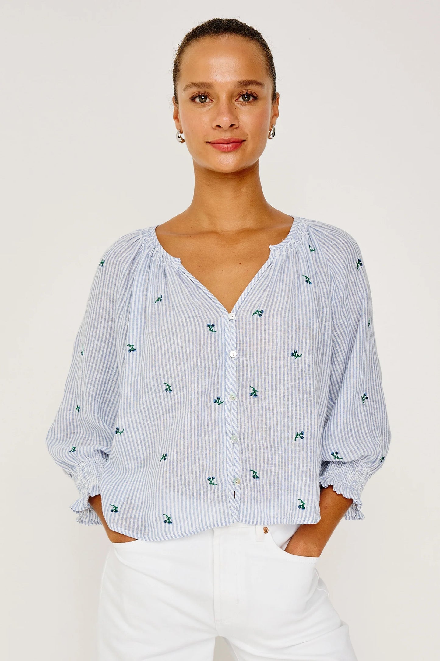 Rails Mariah Top - Bluebell Embroidered Stripe