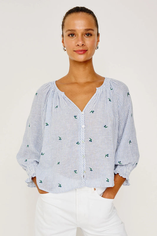 Rails Mariah Top - Bluebell Embroidered Stripe