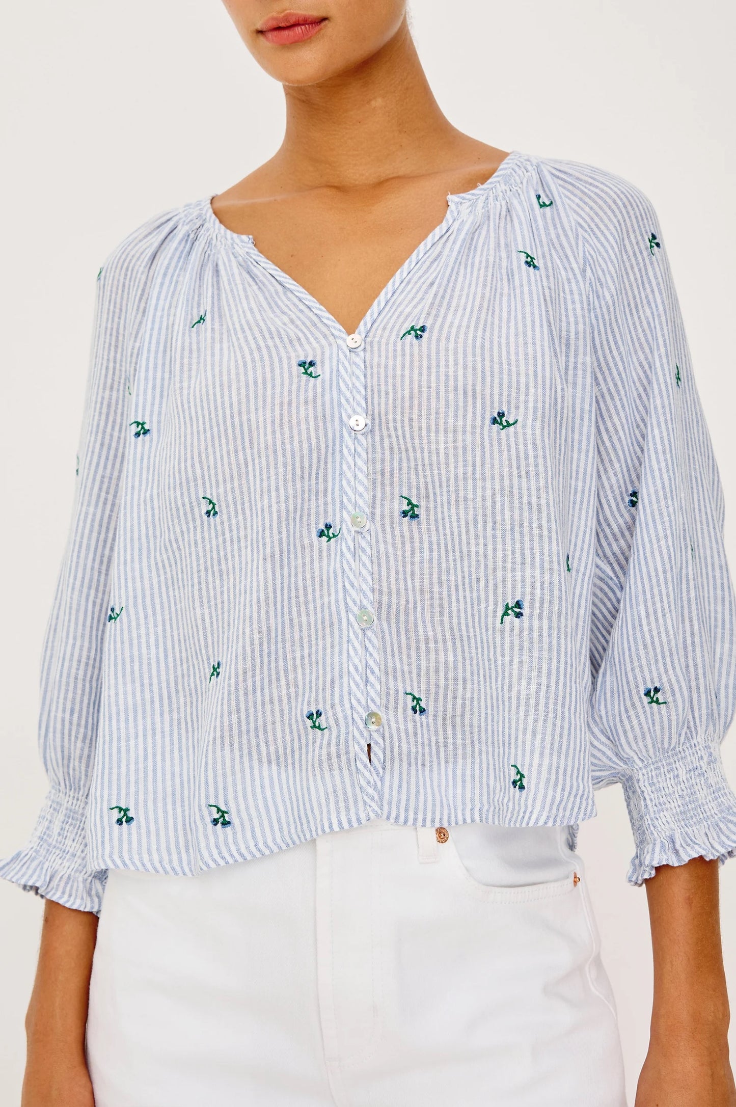 Rails Mariah Top - Bluebell Embroidered Stripe