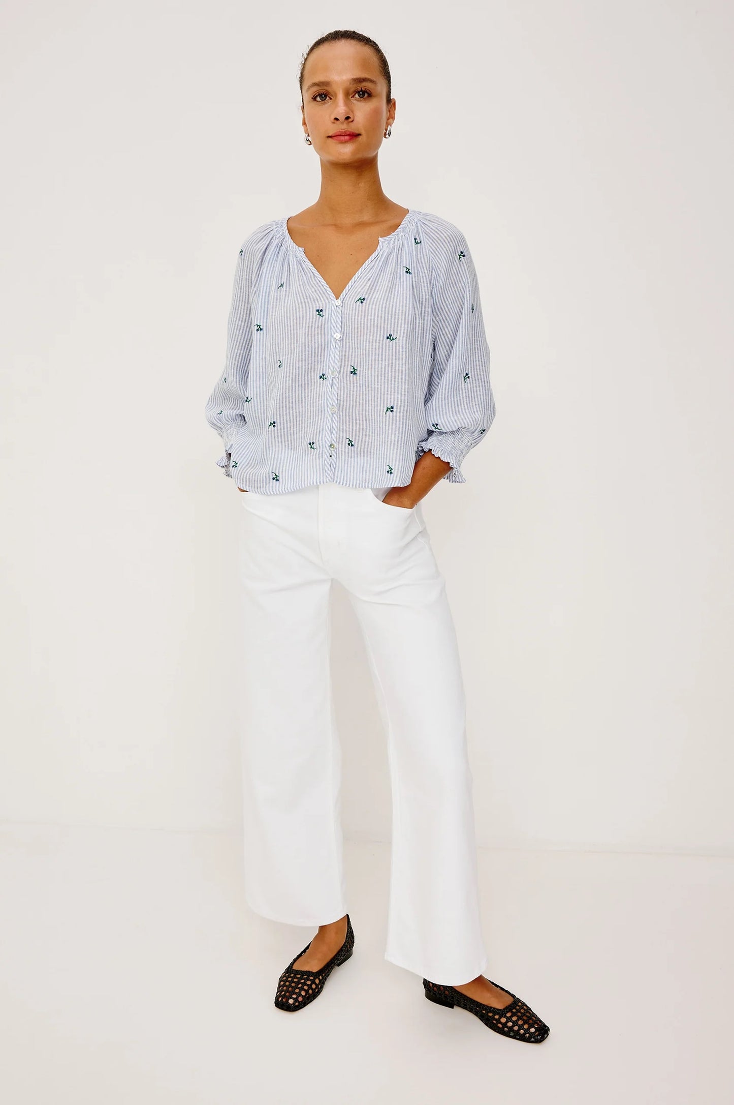 Rails Mariah Top - Bluebell Embroidered Stripe