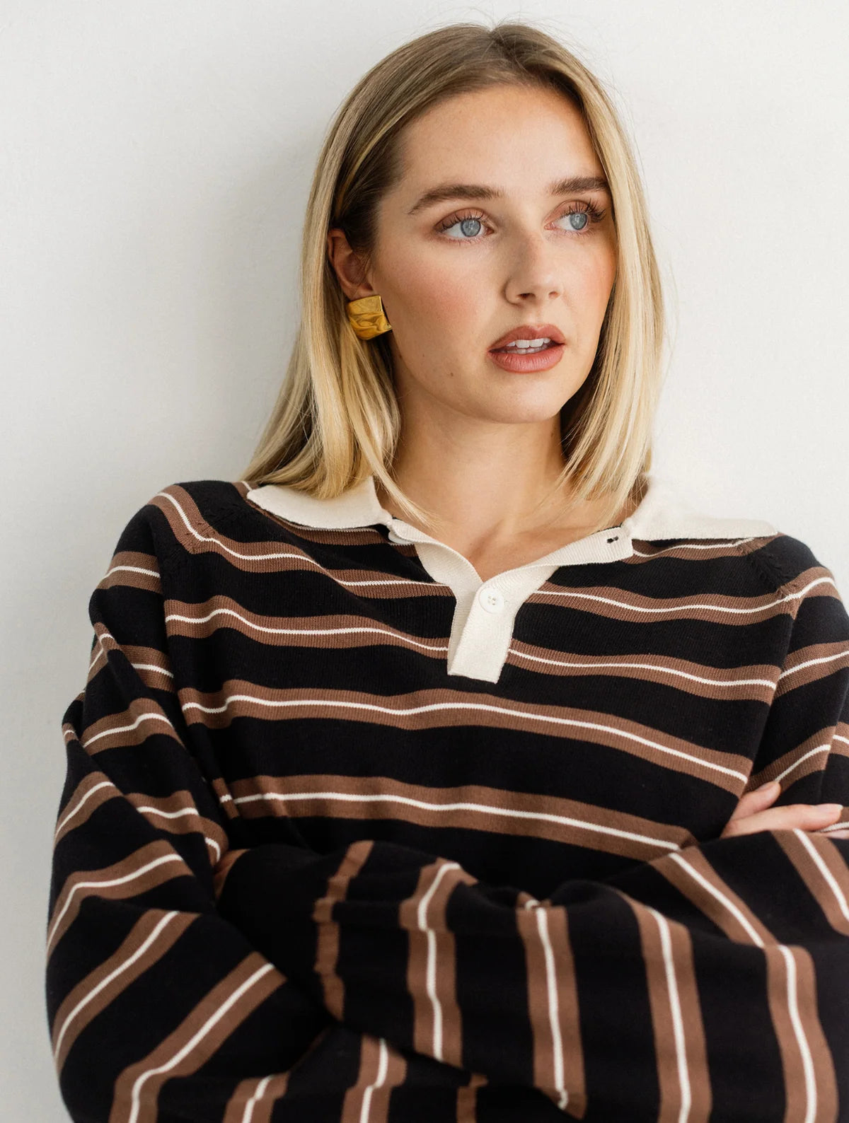 Brunette the Label Oversized Knit Polo - Black/ Cream