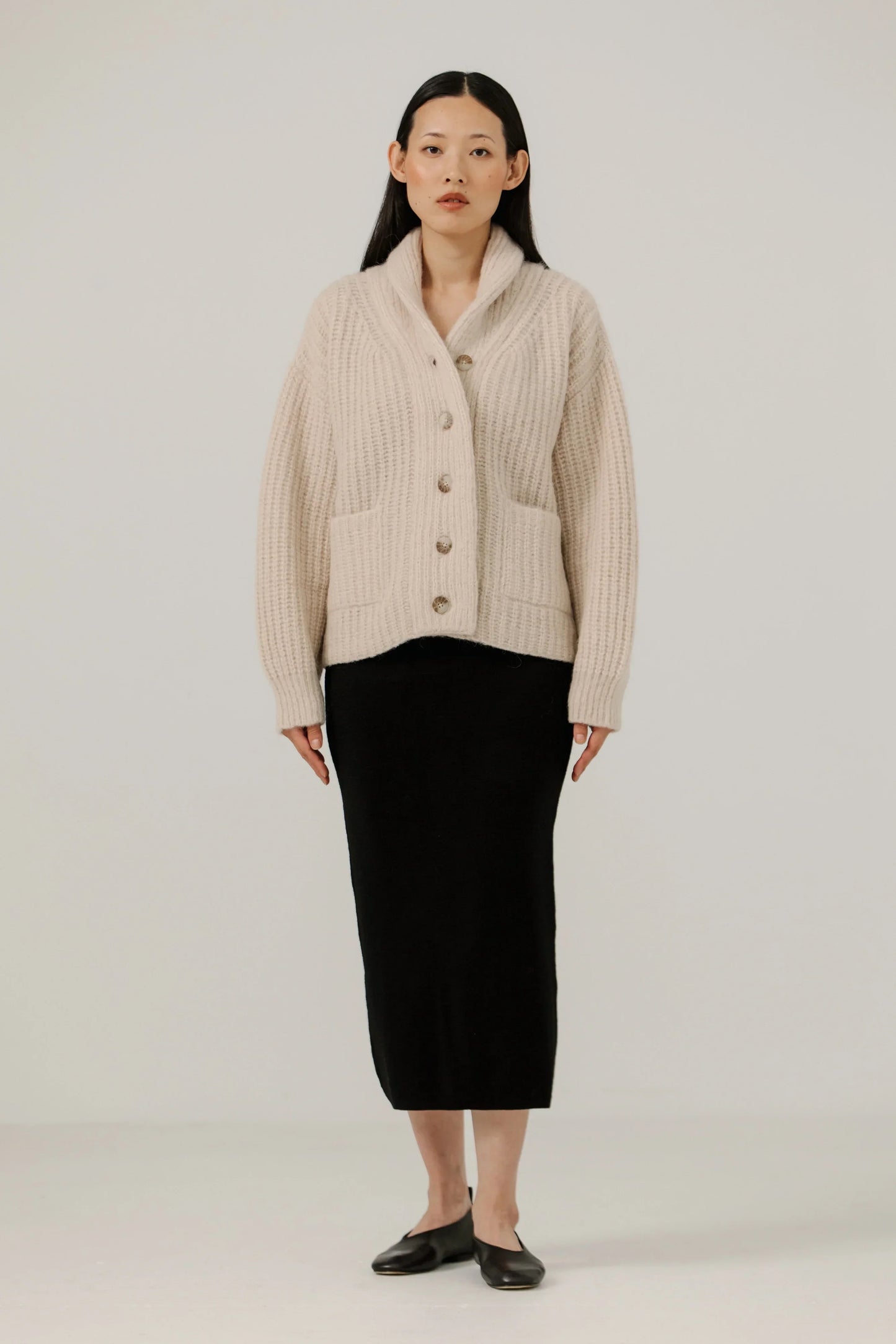 Bare Knitwear Oversized Shawl Cardigan - Cream