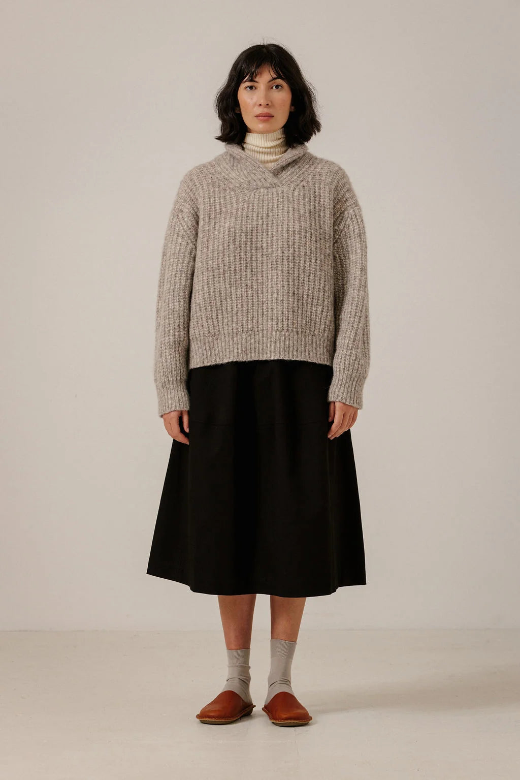Bare Knitwear Oversized Shawl Pullover - Marble