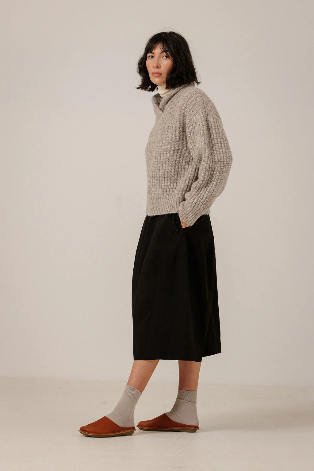 Bare Knitwear Oversized Shawl Pullover - Marble
