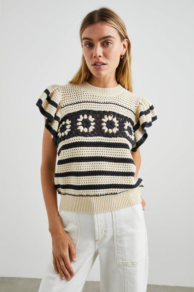 Rails Penelope Top - Oat Navy Crochet Stripe