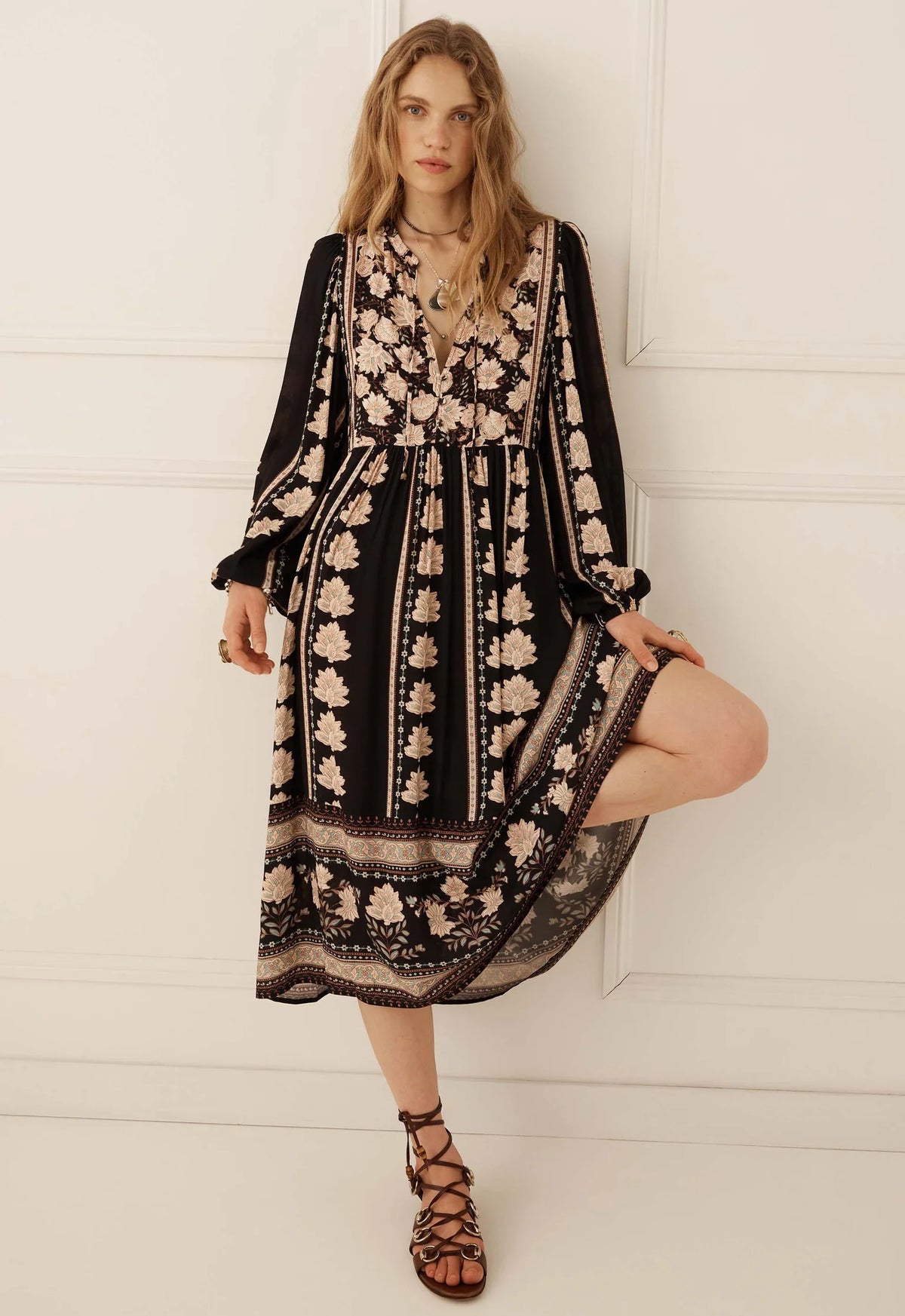 Spell Petalwood Boho Midi Dress - Nightfall