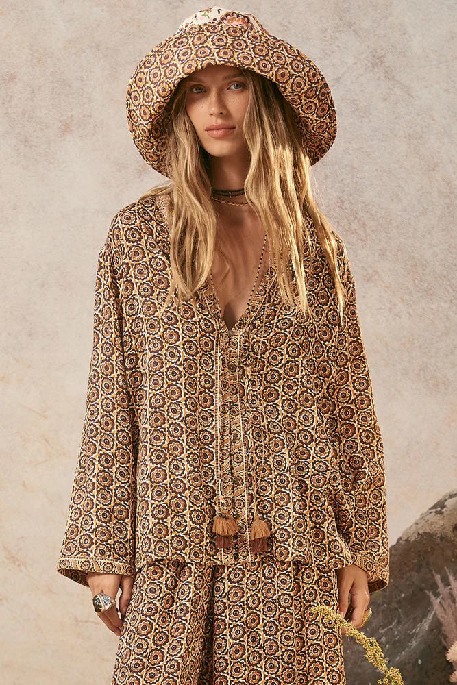 Spell Sannah Tie Blouse - Golden Ochre