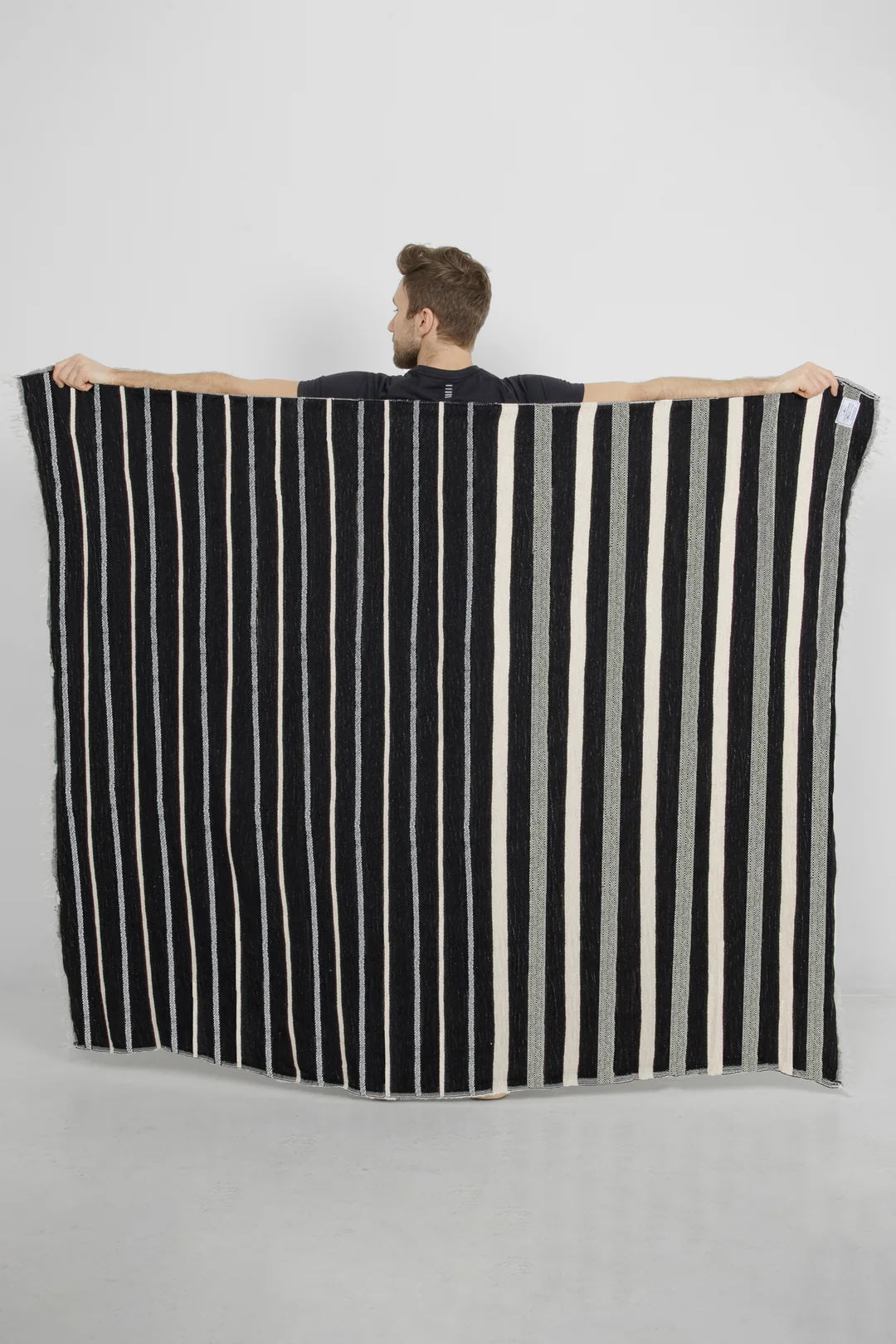 Tofino Towel Co. Winslow Striped Linen Blend Fleece Throw - Black
