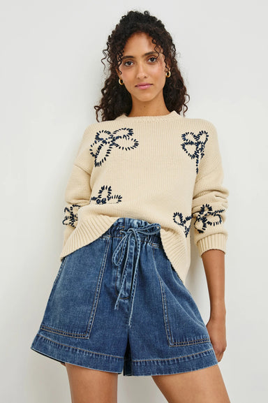 Rails Zoey Sweater - Ivory Navy Stitched Daisies