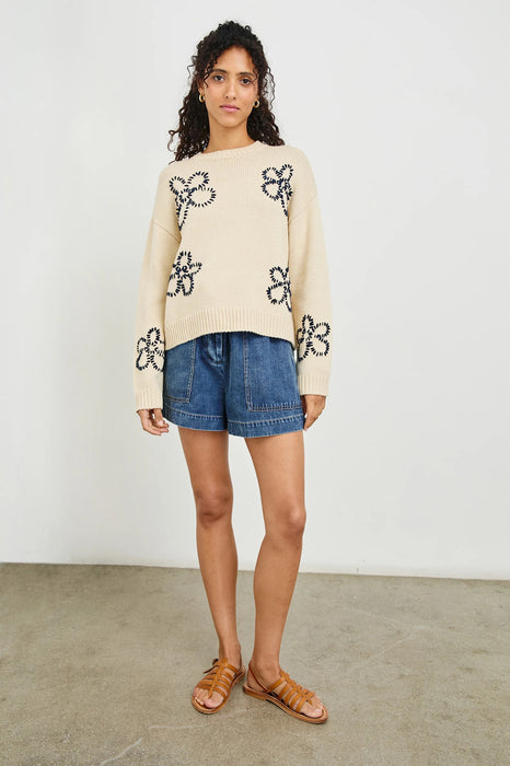 Rails Zoey Sweater - Ivory Navy Stitched Daisies