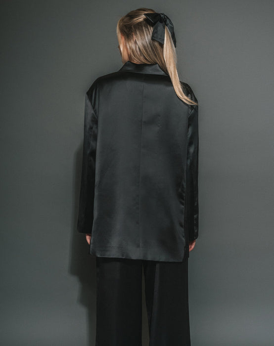 Satin Oversized Blazer - Black