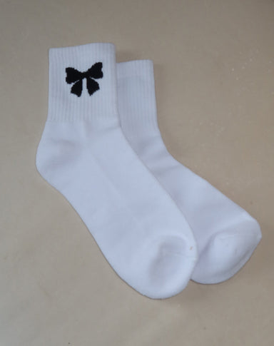 Brunette the Label Bow Socks - White with Black