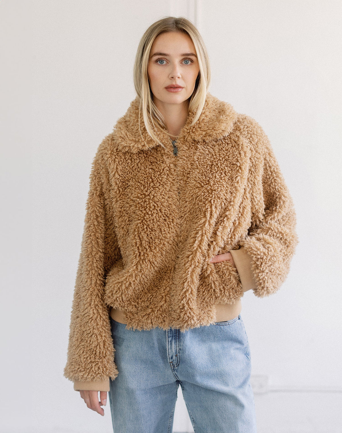Brunette the Label Teddy Bear Sherpa Jacket - Tan