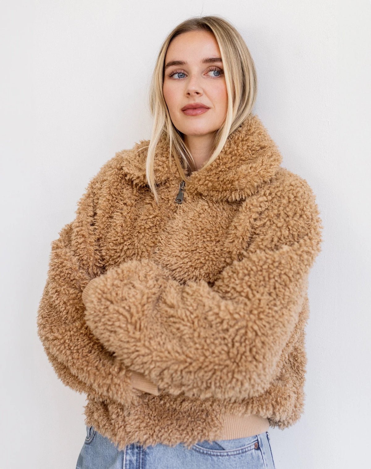 Brunette the Label Teddy Bear Sherpa Jacket - Tan