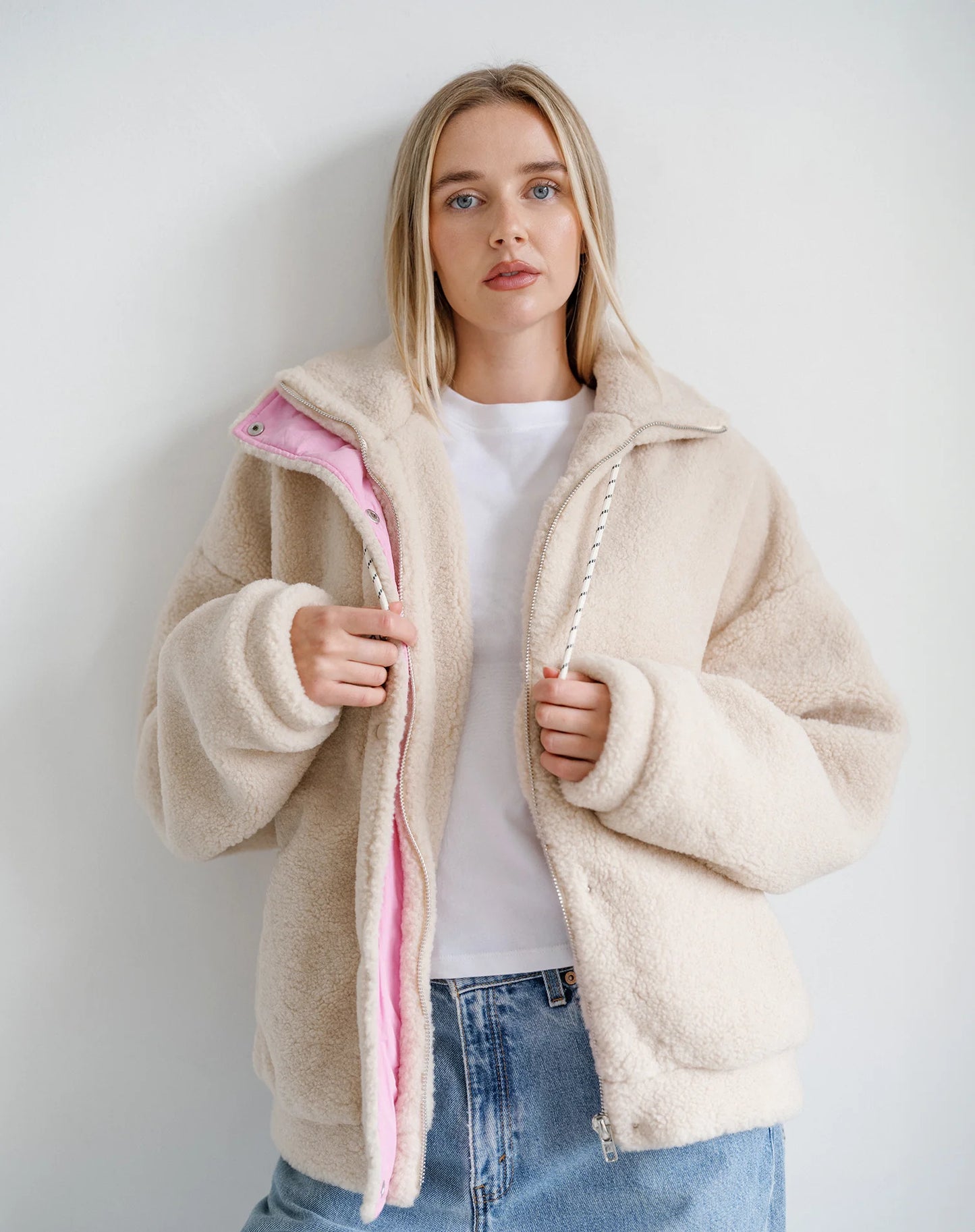 Brunette the Label Snap Sherpa Jacket - Beige