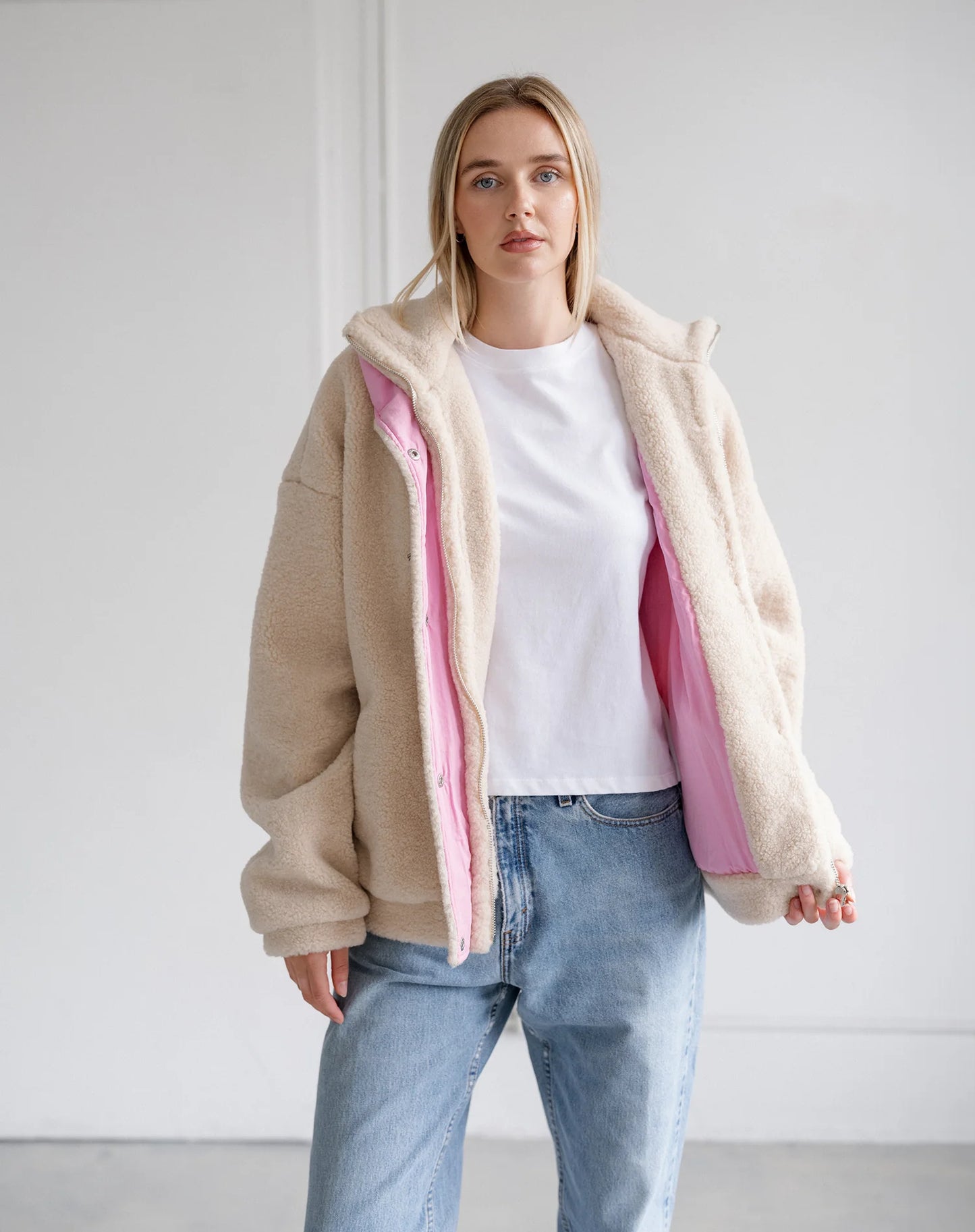 Brunette the Label Snap Sherpa Jacket - Beige
