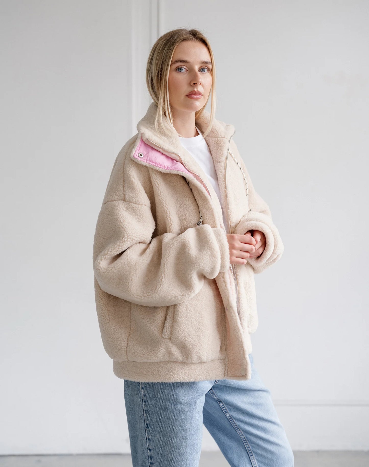 Brunette the Label Snap Sherpa Jacket - Beige