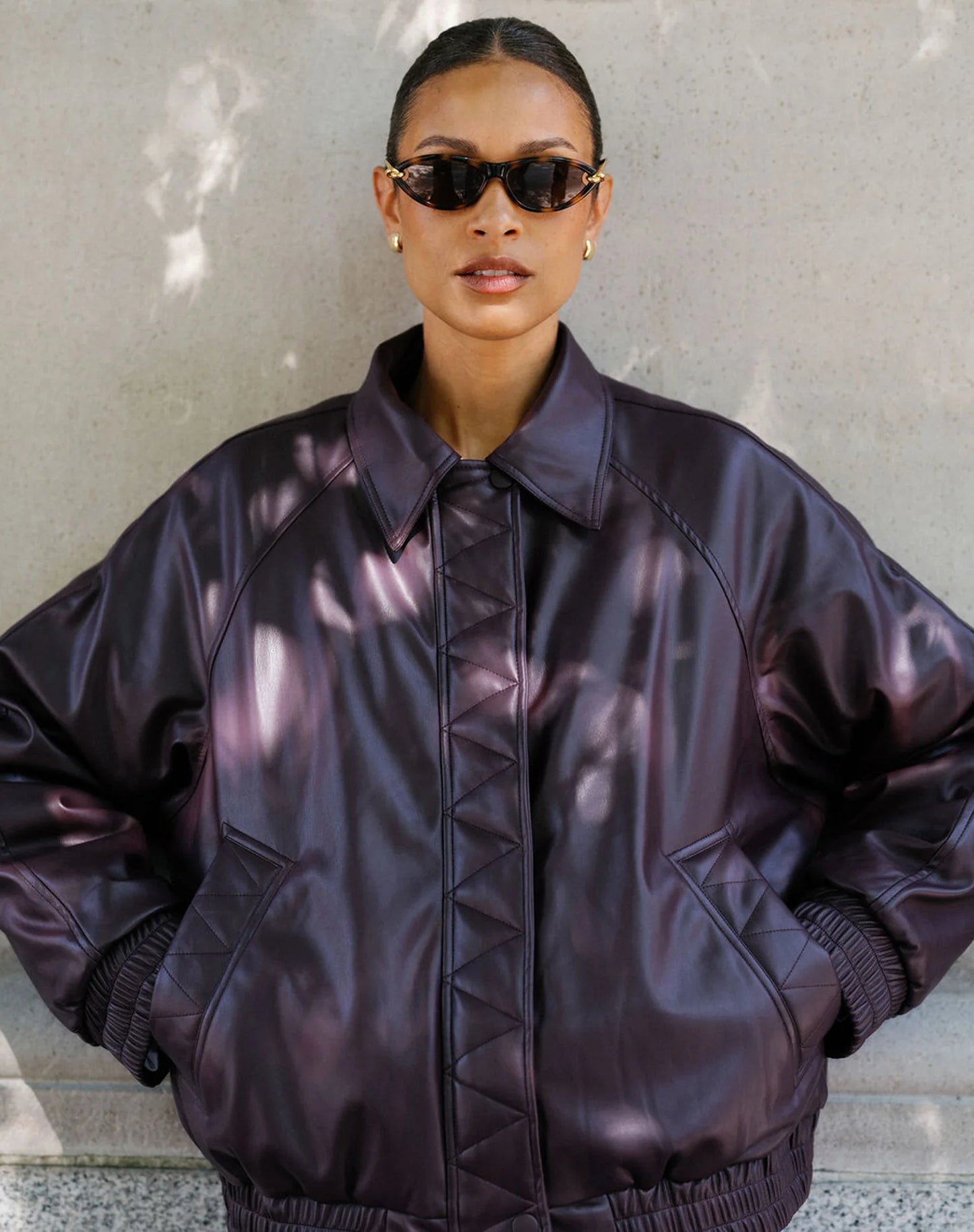 Brunette the Label Oversized Bomber - Plum