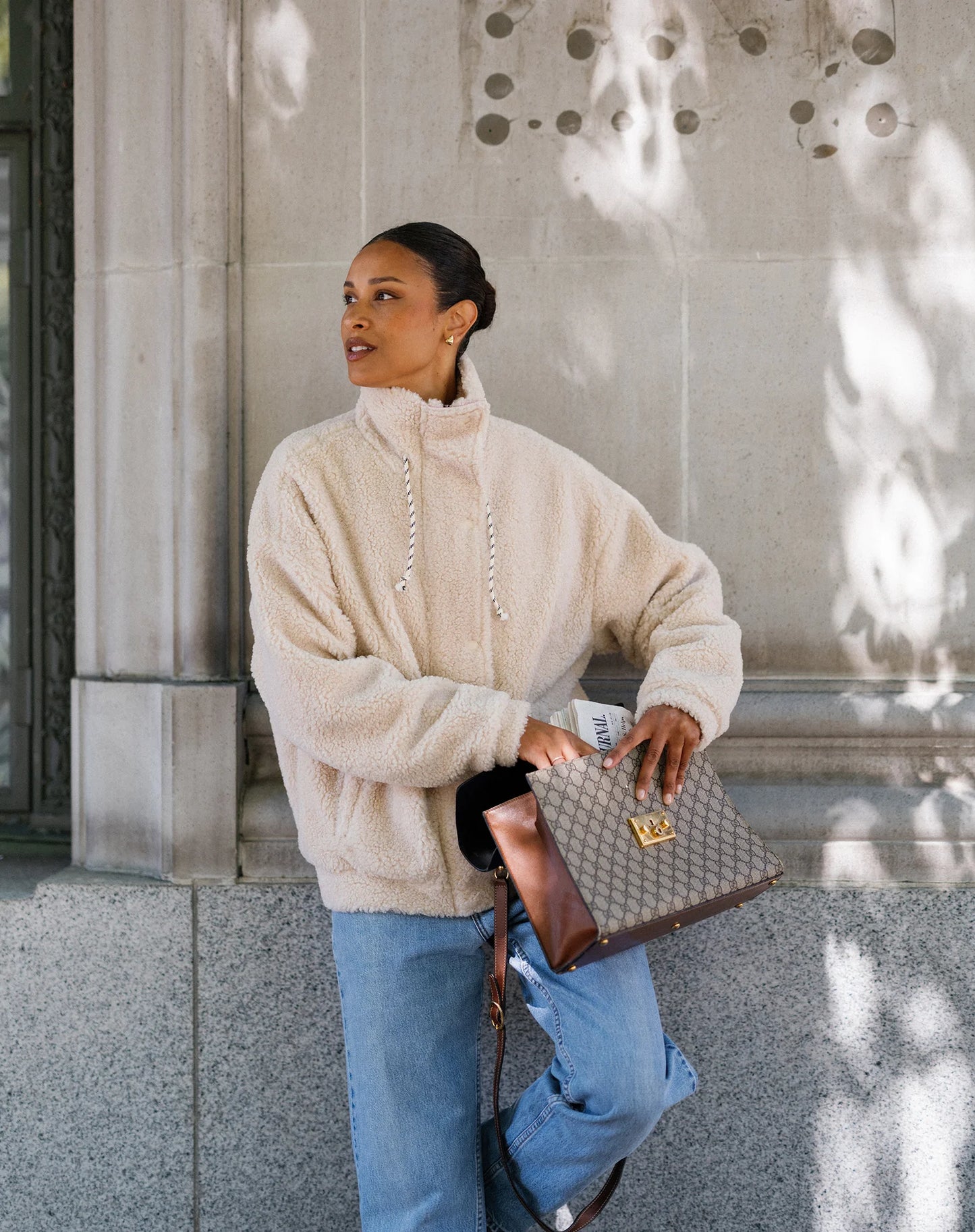 Brunette the Label Snap Sherpa Jacket - Beige