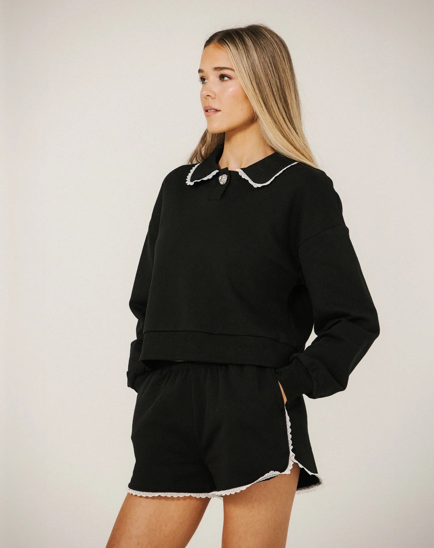 Brunette the Label Lace Trim Collared Sweater