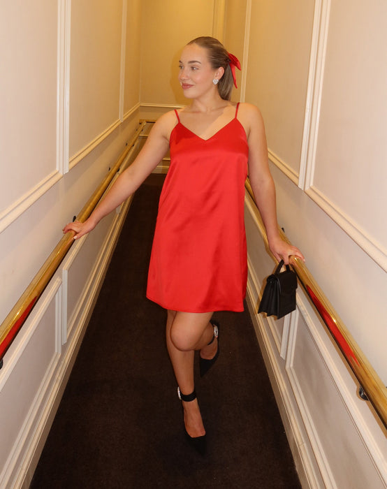 Brunette the Label Naomi Satin Mini Slip Dress - Crimson