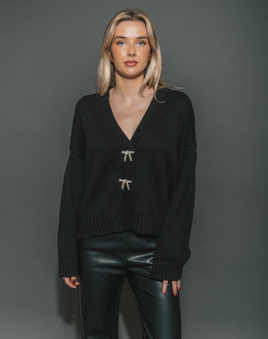 Audrey Oversized Bow Knit Cardigan - Black