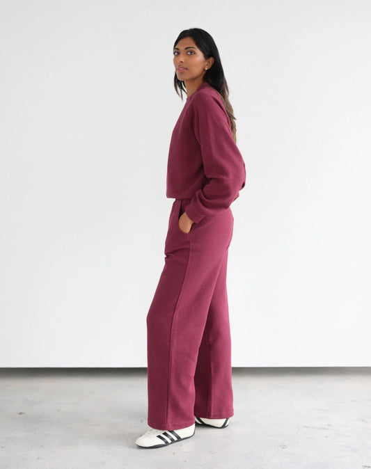 Brunette the Label Waffle Knit Boxy Top - Burgundy