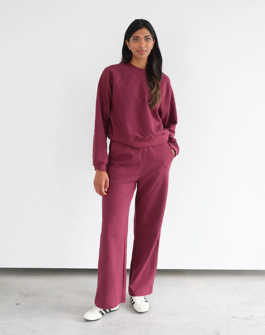 Brunette the Label Waffle Knit Wide Leg Pant - Burgundy