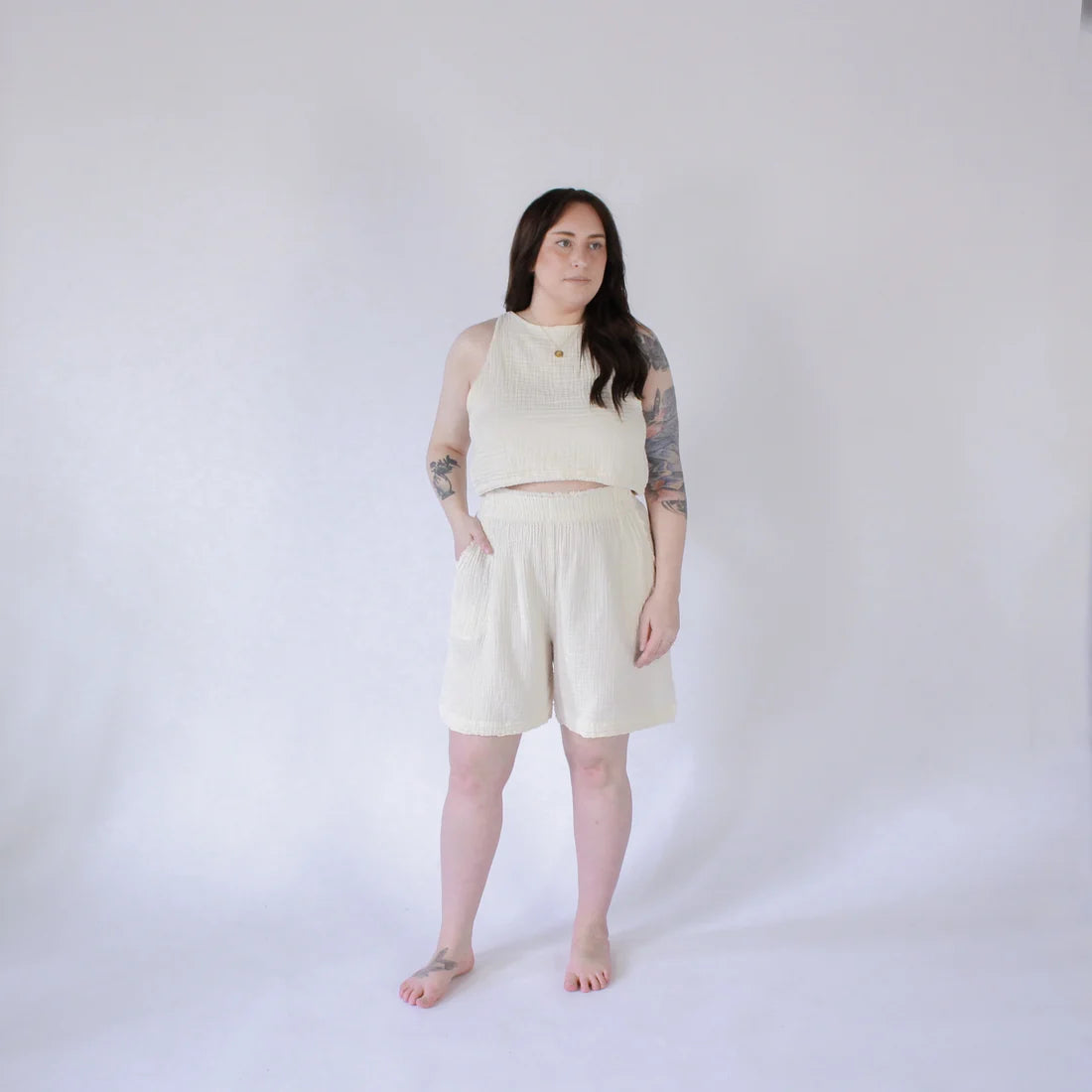 Crinkle Relaxed Shorts - Cream