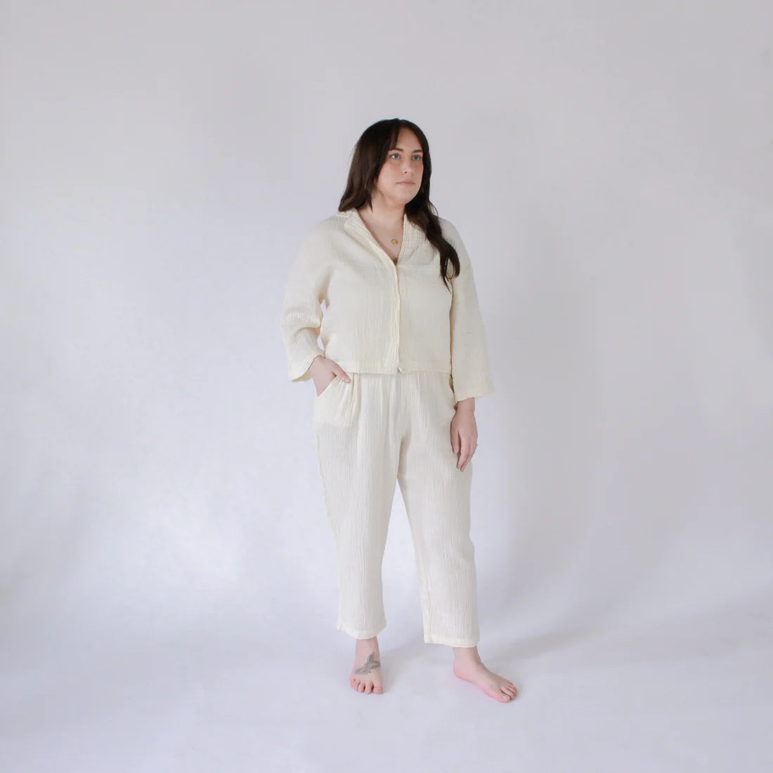 Crinkle Slouchy Pants - Cream