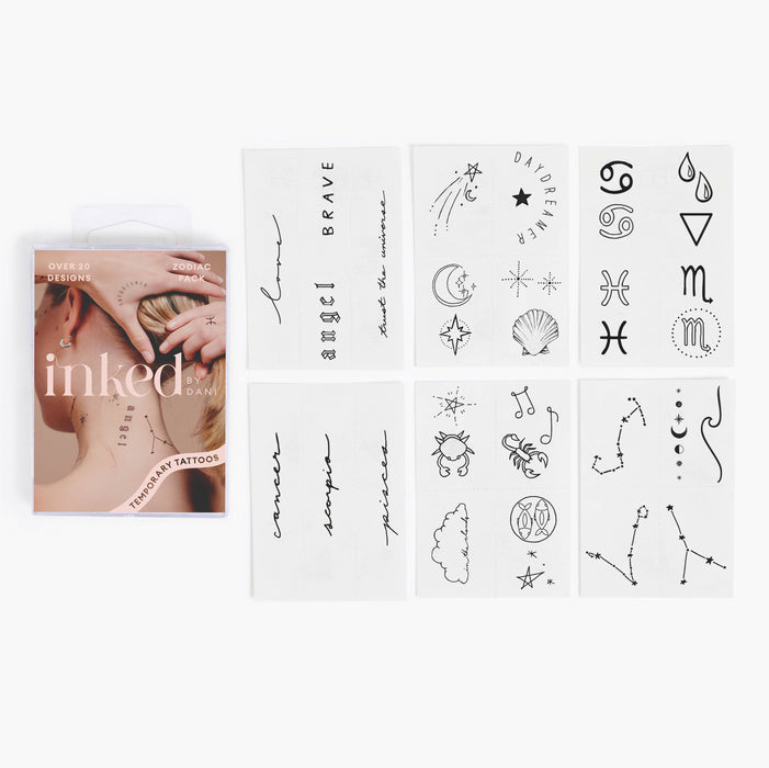 Zodiac Collection: Water Signs Temporary Tattoo Pack - Cancer + Scorpio + Pisces