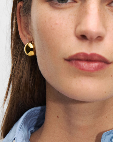 Ball Stud Hoop Earring - Gold