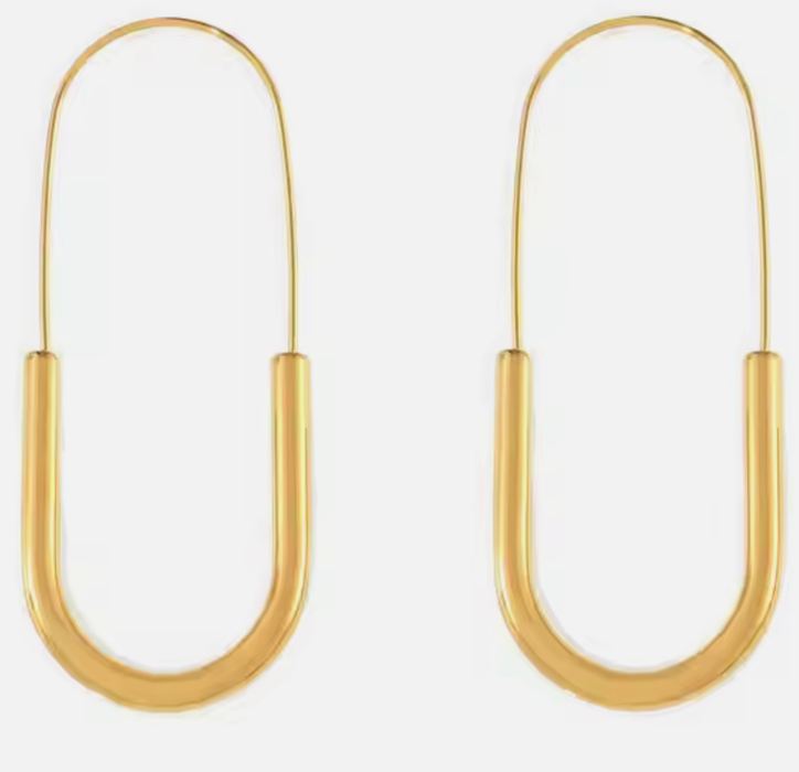 Paperclip Hoop Drop Stainless Earring - Gold