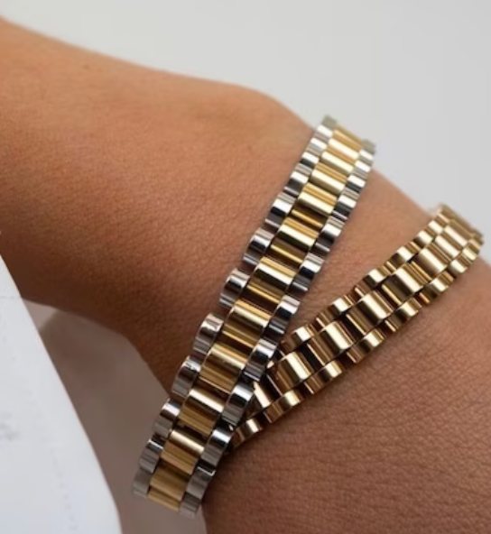  Watch Band Link Bracelet - Two Tone