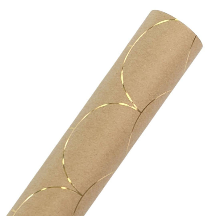 Natural Kraft Wrapping Paper With Gold Foil Scallop Detail - 24" W x 30"