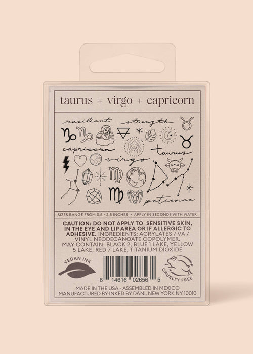 Zodiac Collection: Earth Signs Temporary Tattoo Pack - Taurus + Virgo + Capricorn