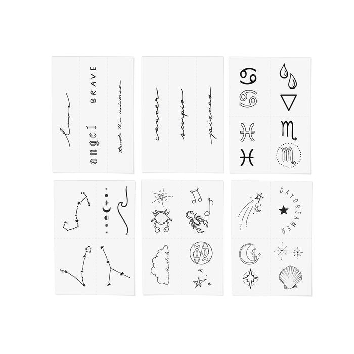 Zodiac Collection: Water Signs Temporary Tattoo Pack - Cancer + Scorpio + Pisces