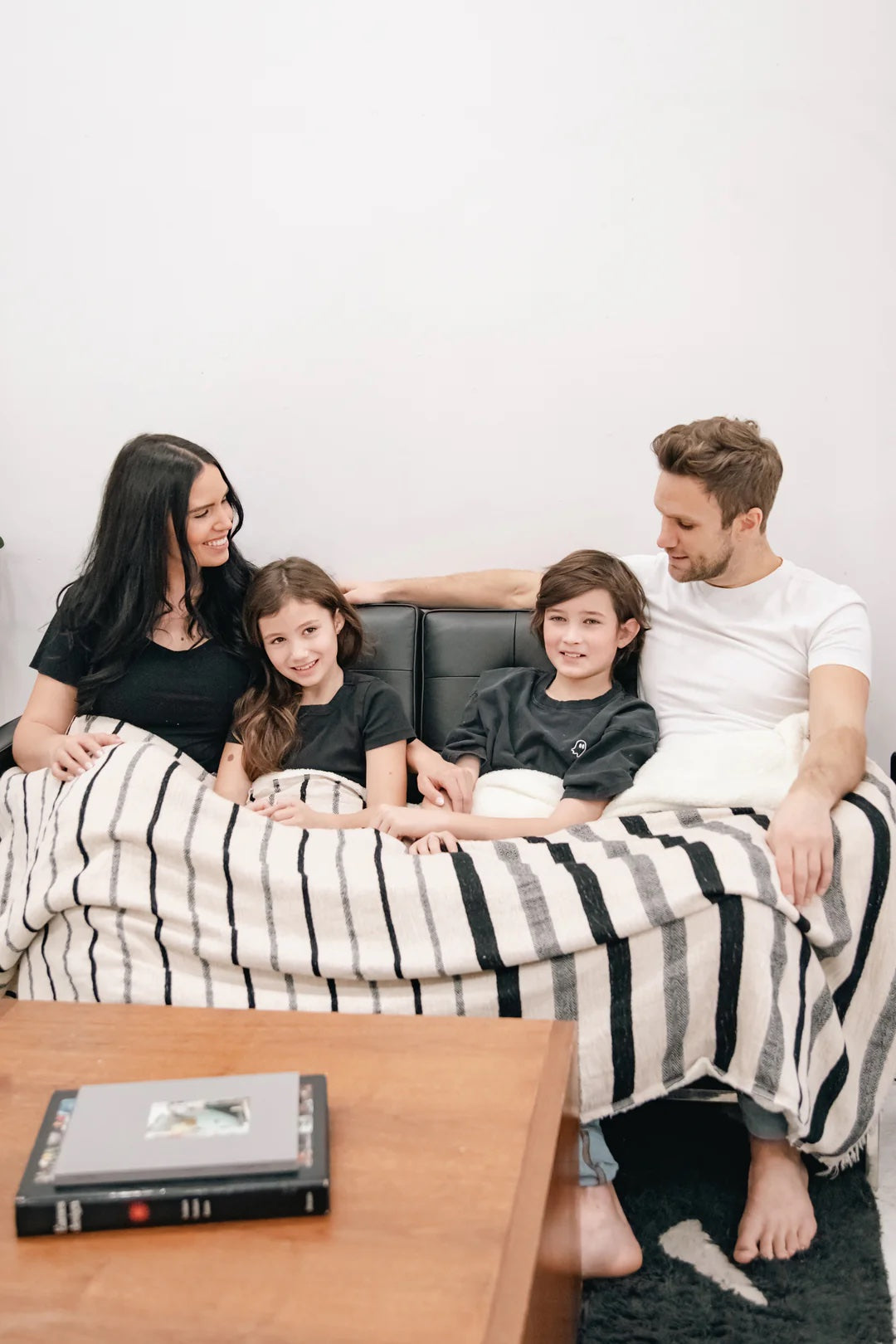 Tofino Towel Co. Winslow Striped Linen Blend Fleece Throw - Ecru