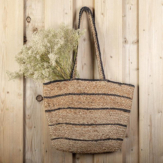 Striped Jute Tote Bag