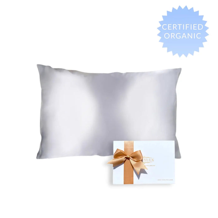 HoneyLux Queen Organic Silk Pillowcase - Light Grey