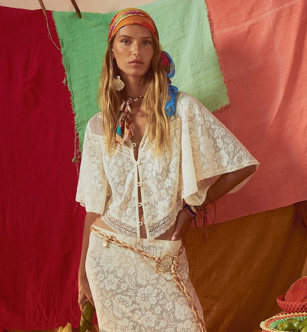 Spell Free Love Lace Bias Skirt - Vintage Cream