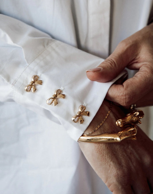 Brunette the Label Poplin Bow Button Up Shirt - White