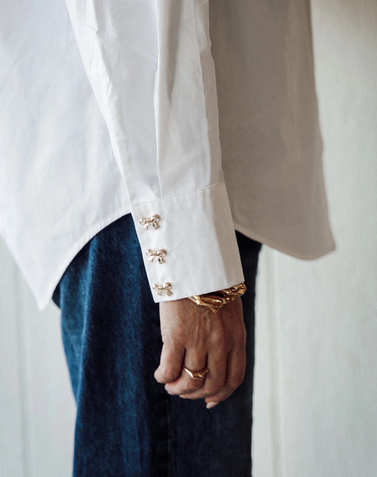 Brunette the Label Poplin Bow Button Up Shirt - White