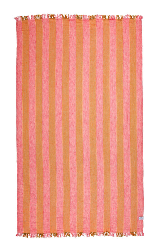 Tofino Towel Co. The Banks Stripe Gauze Muslin Turkish Towel - Pink Multi Stripe