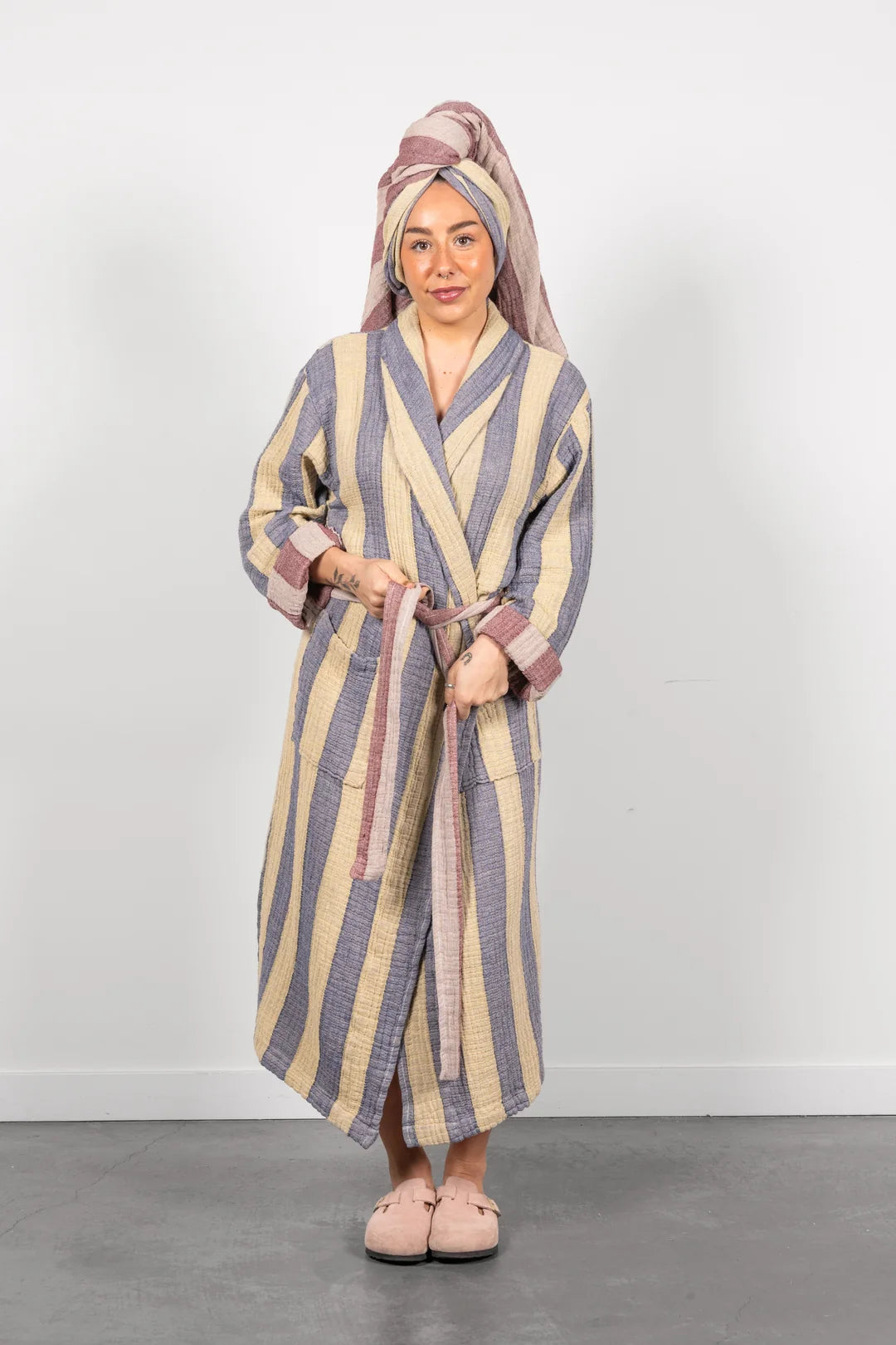 Tofino Towel Co. The Cascade Stripe Unisex Robe - Navy Mix