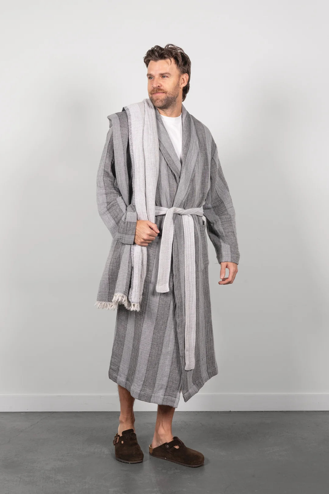 Tofino Towel Co. The Cascade Stripe Unisex Robe - Grey Mix