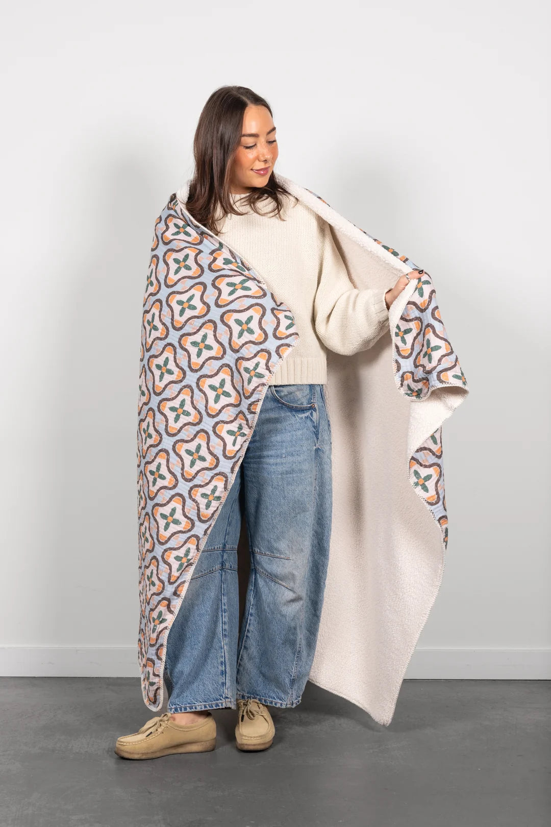 Tofino Towel Co. The Mosaic Block Print Sherpa Lined Throw