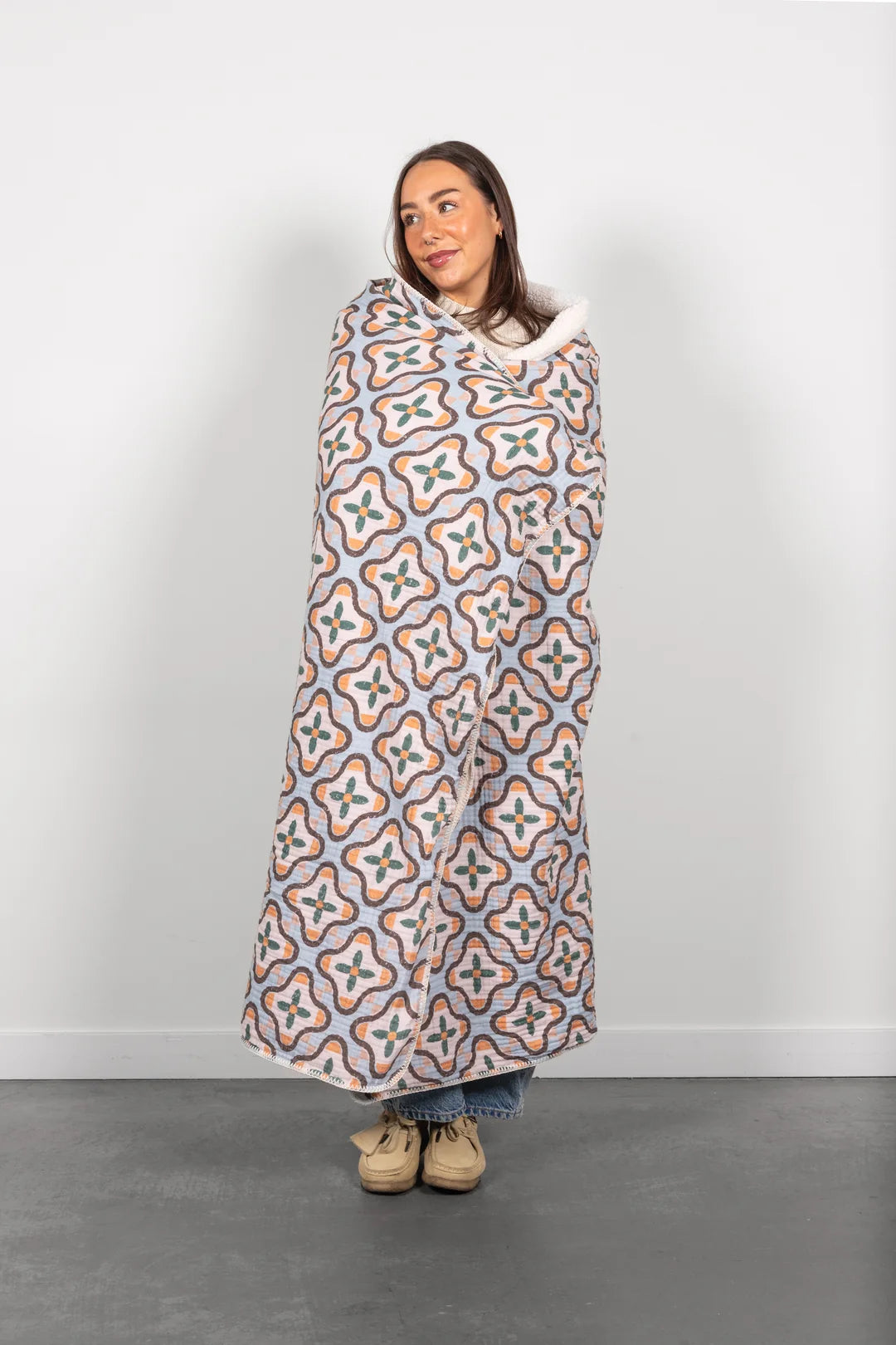 Tofino Towel Co. The Mosaic Block Print Sherpa Lined Throw