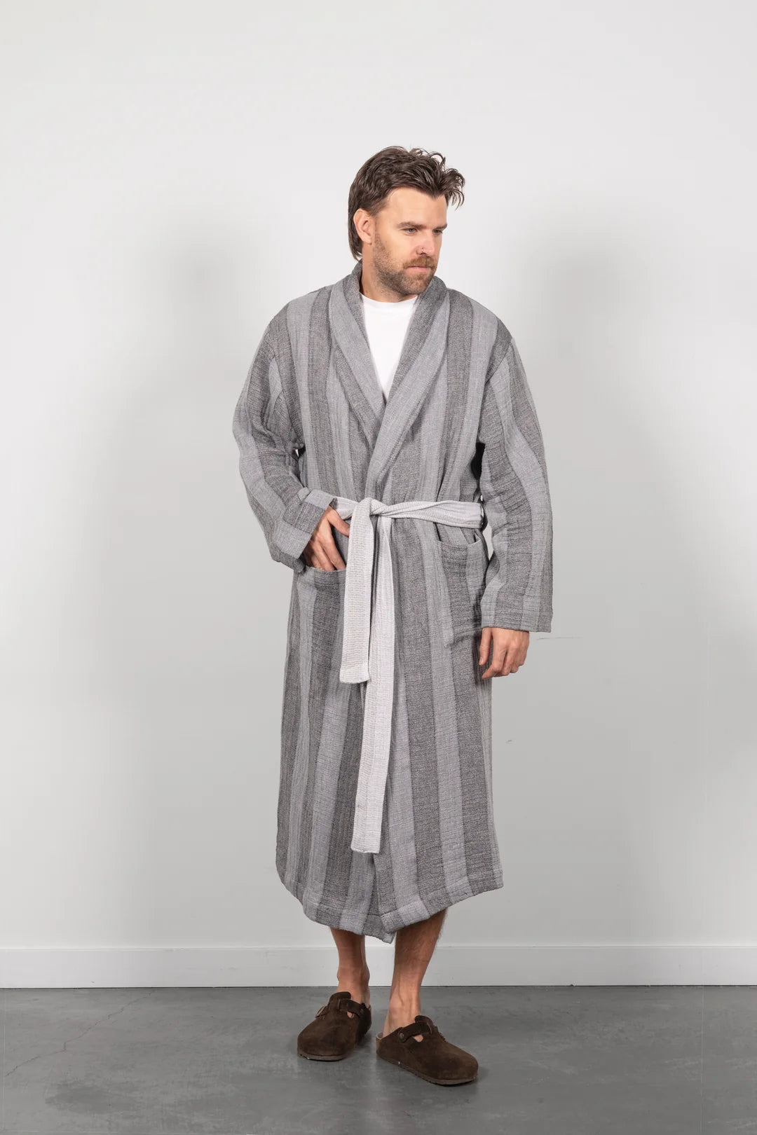 Tofino Towel Co. The Cascade Stripe Unisex Robe - Grey Mix