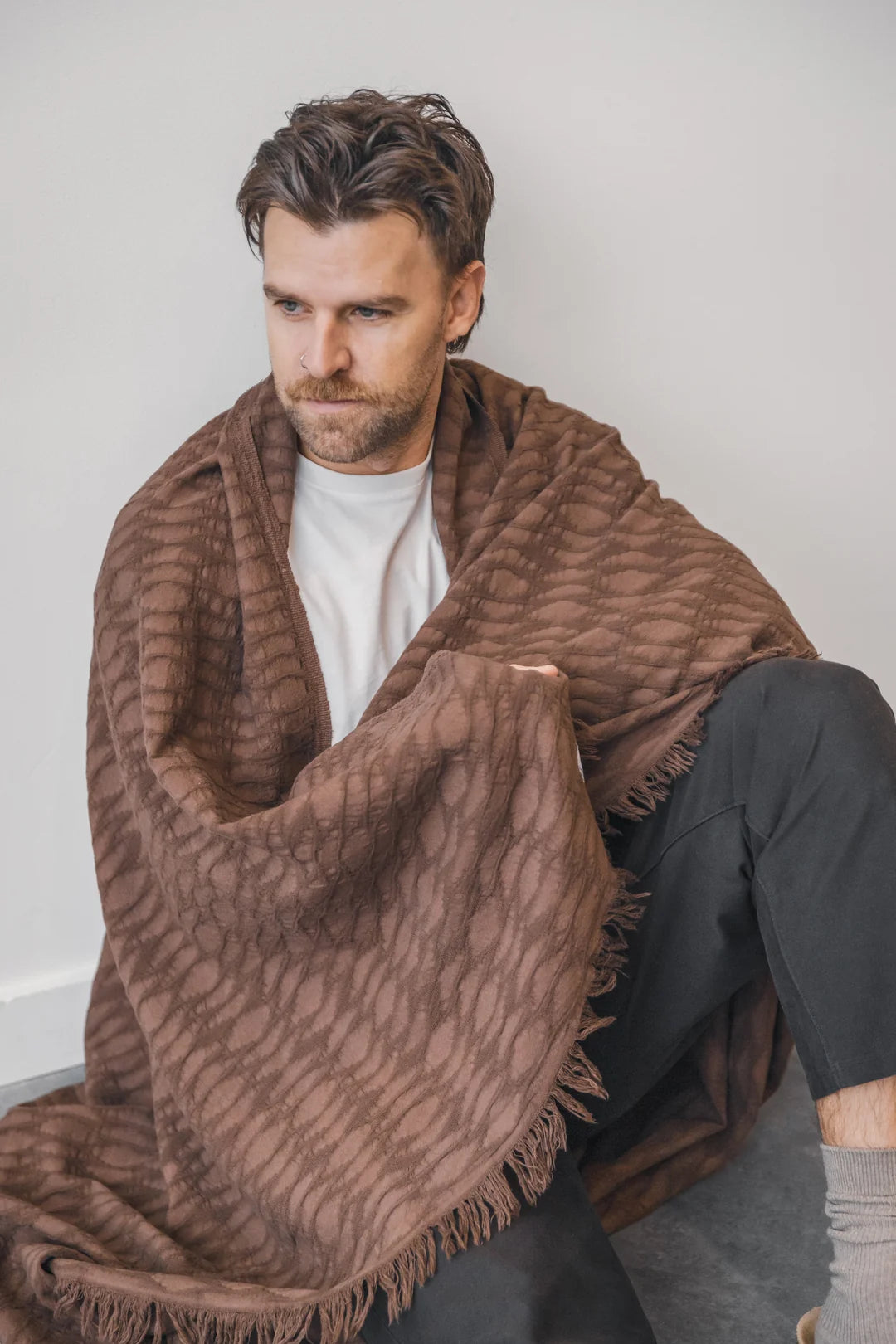 Tofino Towel Co. The Arnell Ikat Weave Lightweight Throw - Chocolate